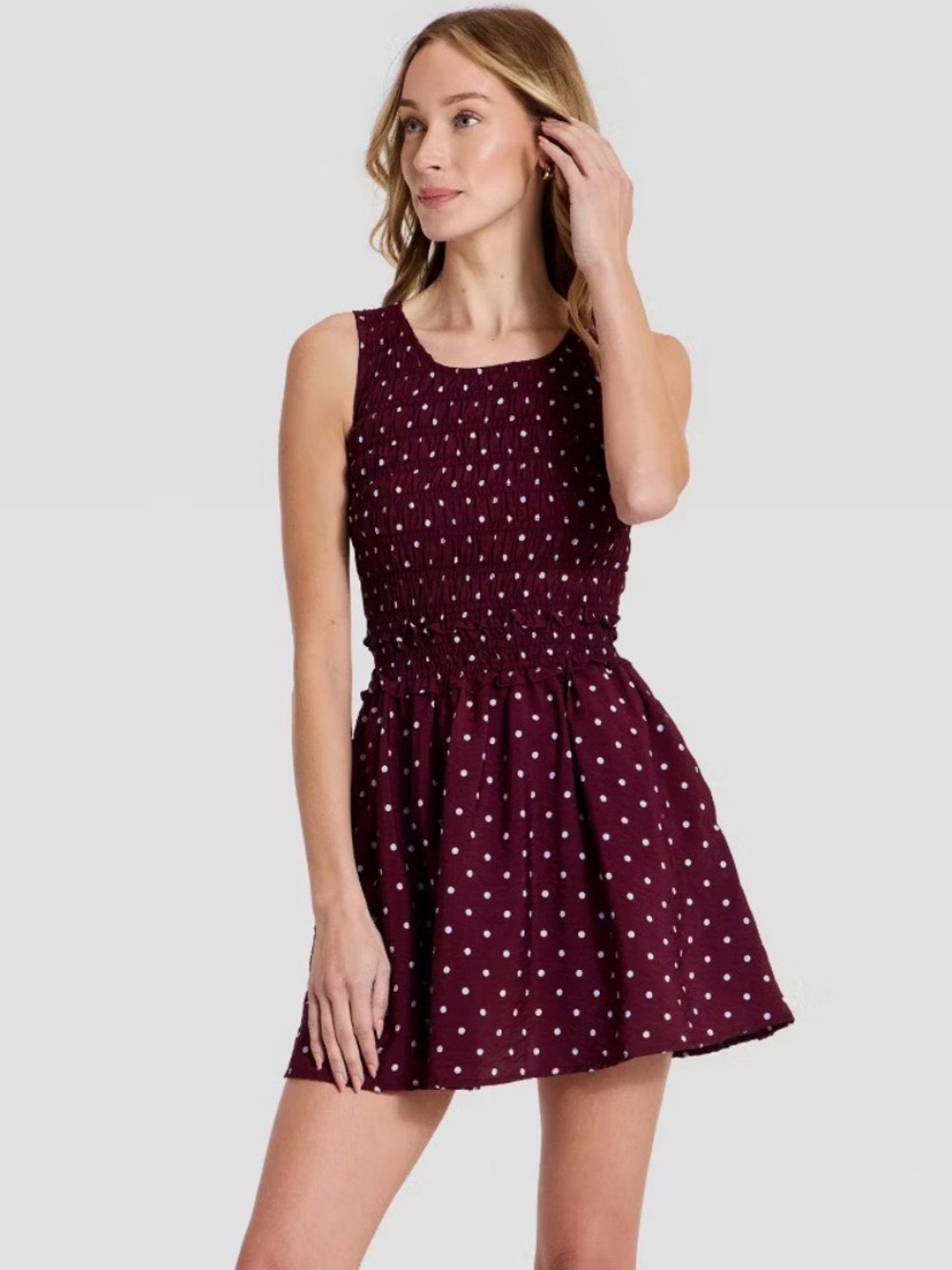 A New Day Women's Smocked Short Sleeve Mini A-Line Dress - Maroon